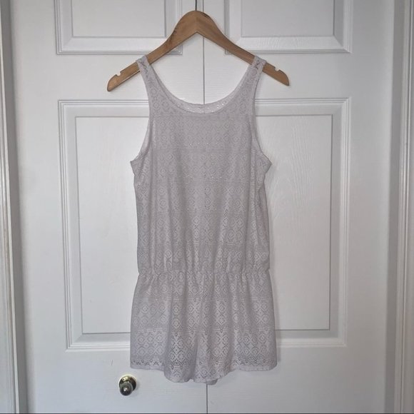 White Lace Bathing Suit Cover Romper Tank Top  Shorts Swimwear Size‎ Small - Picture 2 of 5